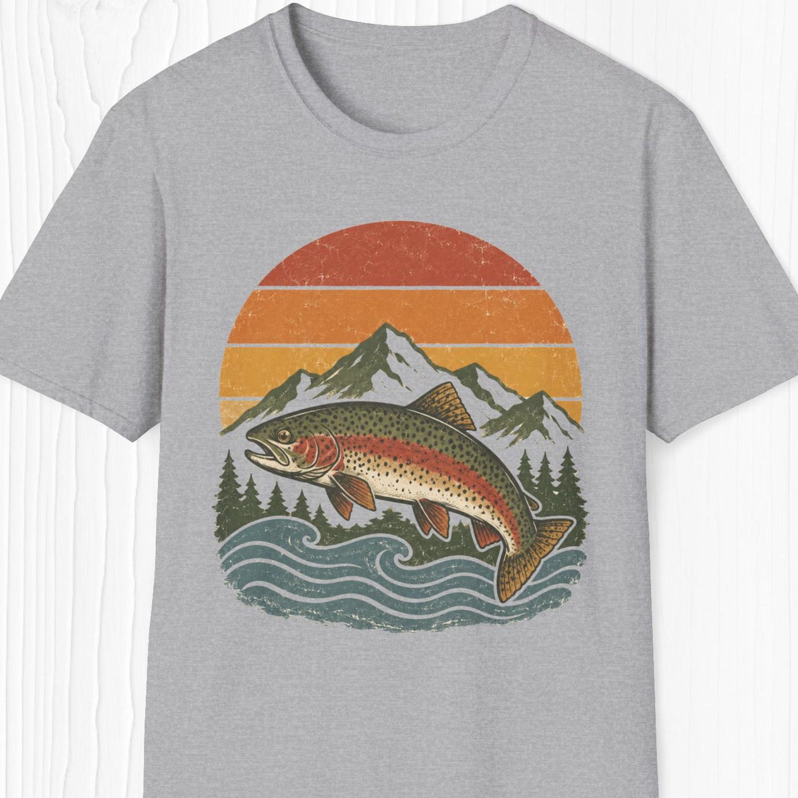 Trout Fishing Shirt, Retro Fish Tee, Mountain River T shirt, Cool Fisherman GifT shirt, Nationale Park Adventure Tee 3XL
