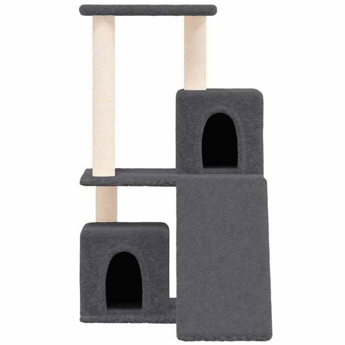 Arbre à chat - MAISON EXCLUSIVE - 82 cm - Gris foncé - 2 maisons & 1 plate‑forme - Poteaux en sisal naturel