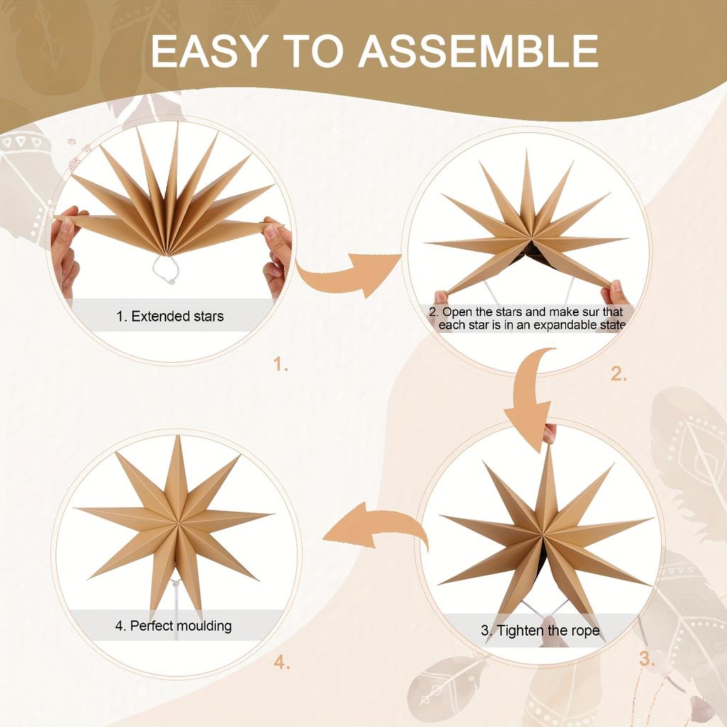 5pcs 9-Pointed Paper Stars Christmas Hanging Decor 30cm Folding Paper Star Decorations for Wedding Birthday Christmas  Home Par