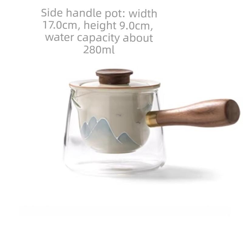 Hand Painted Landscape Ceramic Teapot Chinese Tea Ceremony Pot with Side Handle Gift for Tea Lovers