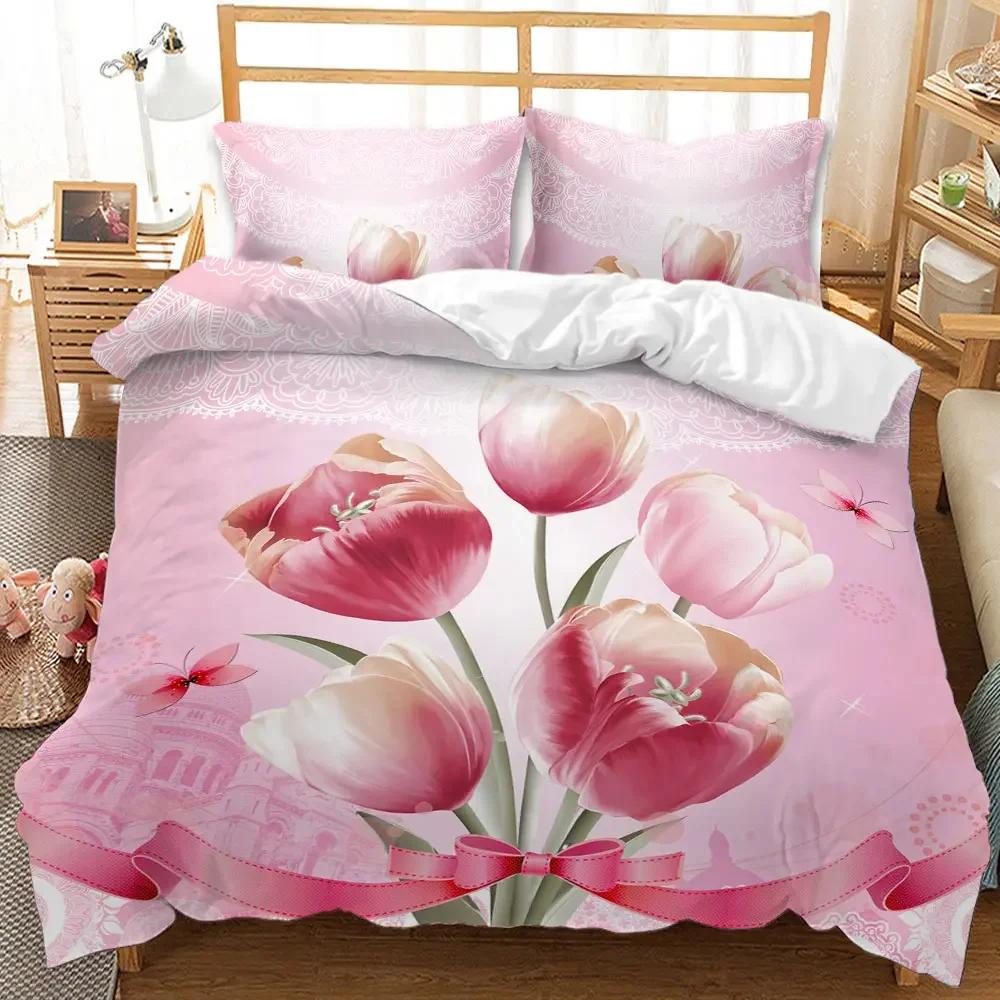 Festival Duvet Cover Set Valentine's Day Print Bedding Set Couple Romantic Polyester Quilt Cover for Lover Full Queen King Size