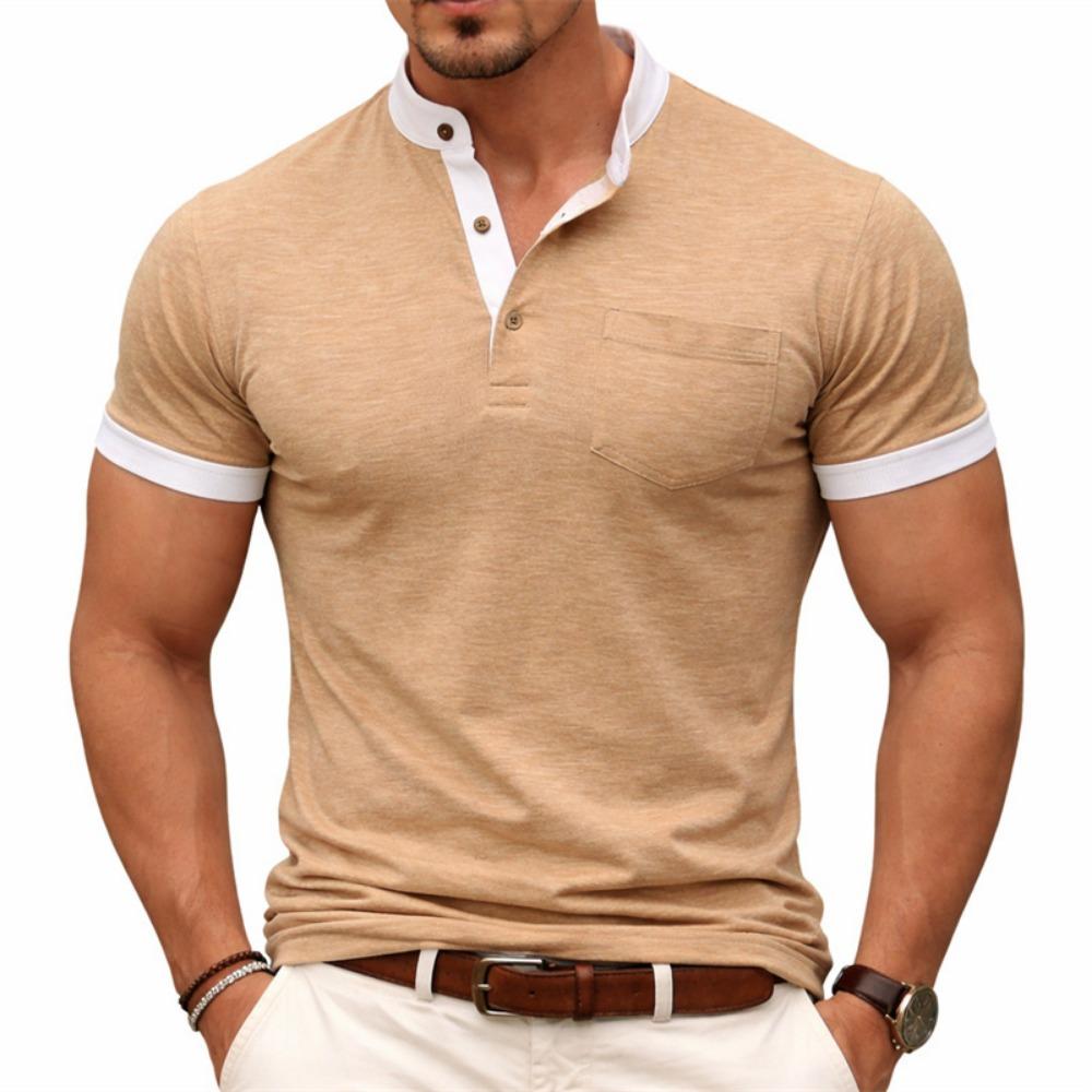 

European American Style New Summer Men s Fashionable Casual T-shirt Slim Fit Short Sleeved Casual Contrasting T-shirt 3XL хакі