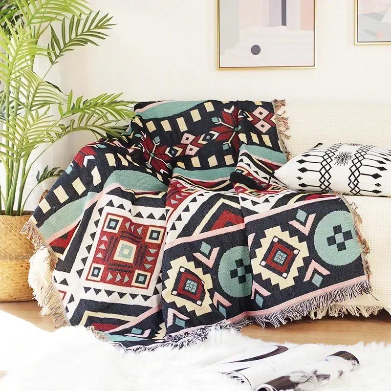 

Outdoor Camping Tribal Rugs Blankets Indian Picnic Blanket Boho Decorative Bed Blankets Plaid Sofa Mats Travel Rug Tassels Linen 90x180cm