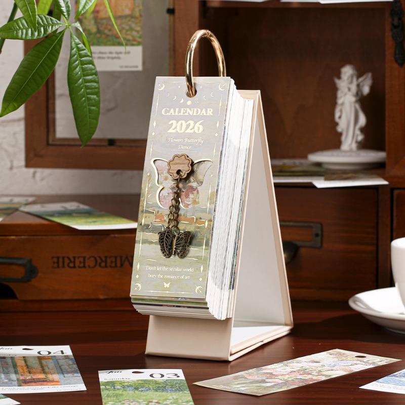 2026 Oil Painting Calendar Desk Art - Vintage One-Way Tear-off Page, Exam Countdown & Daily Planner