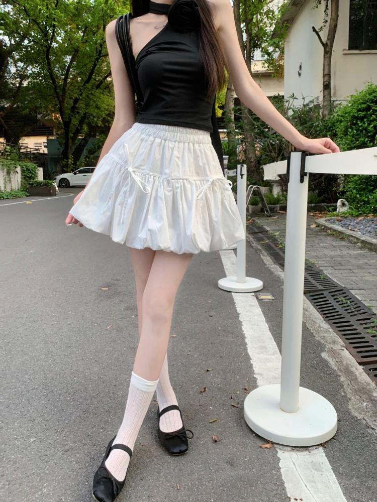 French Sweet Minority Design Sense Bow Flower Bud Skirt Female Autumn 2024 New High Waist Slim A-line Fluffy Casual Skirts