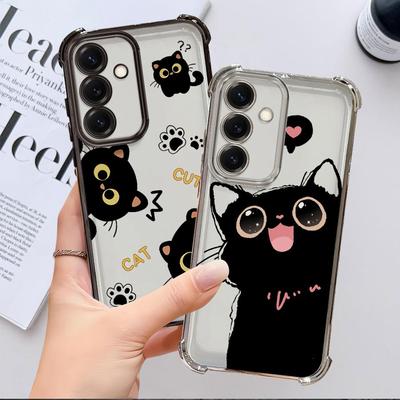 Coque pour Samsung Galaxy A25 A24 A15 A52 A17 A21s A16 A35 A36 A26 A33 A13 Housse de Téléphone Mignon Dessin Animé Chat Noir