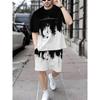 Men's Printed Short Sleeved T-shirt+shorts Set, Casual Sports Set, Breathable Outdoor Casual Men's T-shirt Five Piece Pants Set