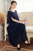 Hanmall Blue Chiffon Party Formal Lace Round Perfect for and Special LON516 Dress, Dress, Embroidered, Flared, 3/4 Sleeves, Neck, Weddings,