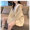 Women's Fleece Lined Zip Up Hoodie Cartoon Embroidery Casual Oversized Jacket