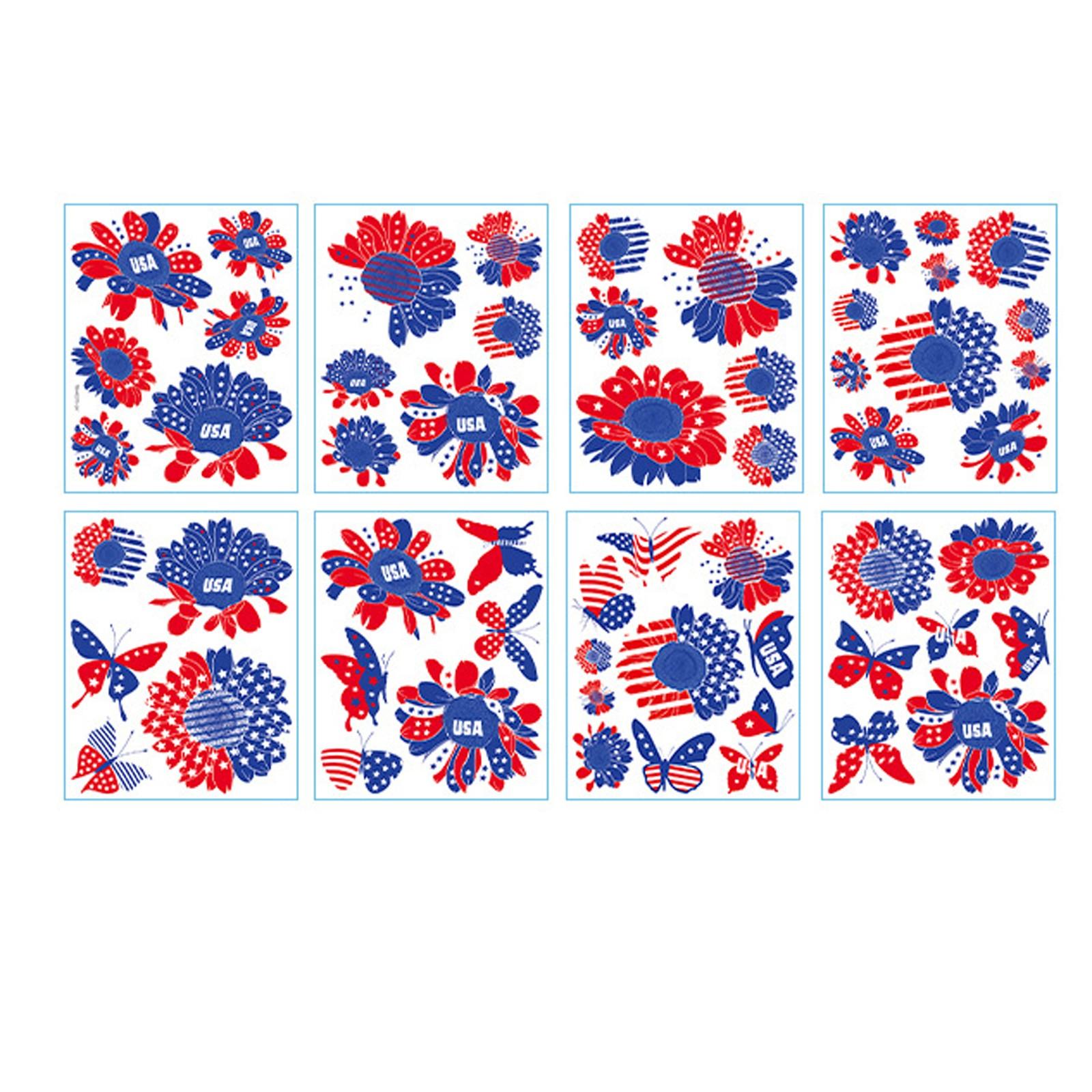 

4th Of Patriotic Window Clings USA Double-Sided Window Art Decals USA Independence Memorial Day Stripes Star Fireworks Flags Decorations For Home One Size