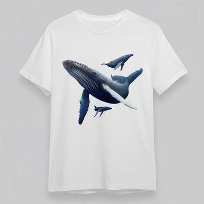 Damen Übergröße Mode Klassisches T-Shirt Realistisches Walfamilien-Grafik-Tee USA