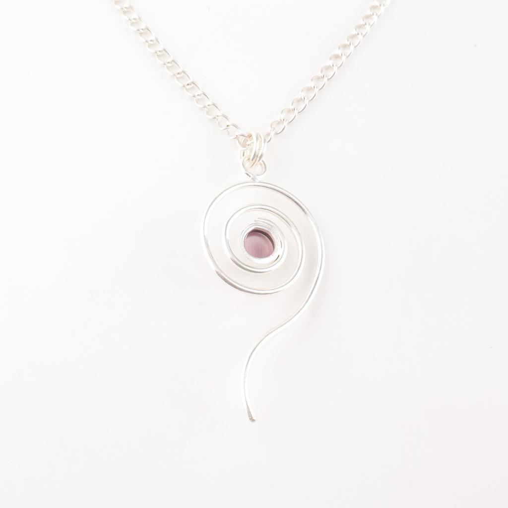 Purple Cat's Eye Gemstone 925 Sterling Silver Jewelry Handmade Round Pendant PP-42-43