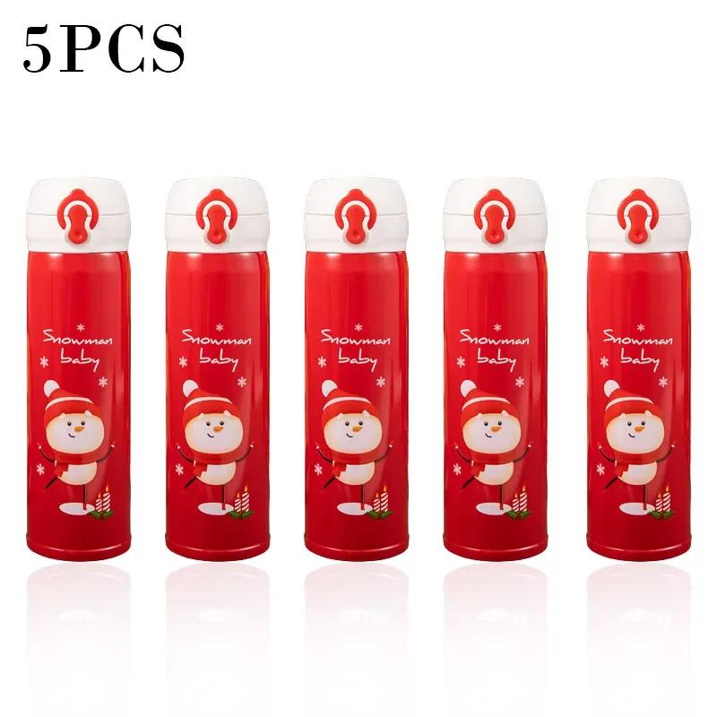 1-5PCS 500ml Christmas Thermos Cup Stainless Steel Vacuum Water Bottle with Lid Elk Santa Thermos Cup Christmas Gift Christmas