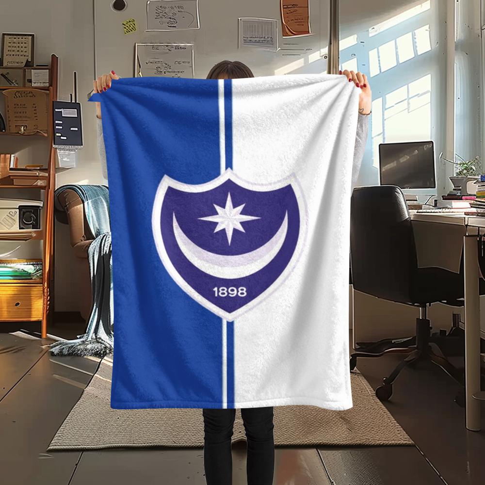 1PC Portsmouth FC Print Flannel Blanket, High Quality Comfortable for All Seasons, Home Decor, Warmth and Comfort, Perfect for Christmas Gifts