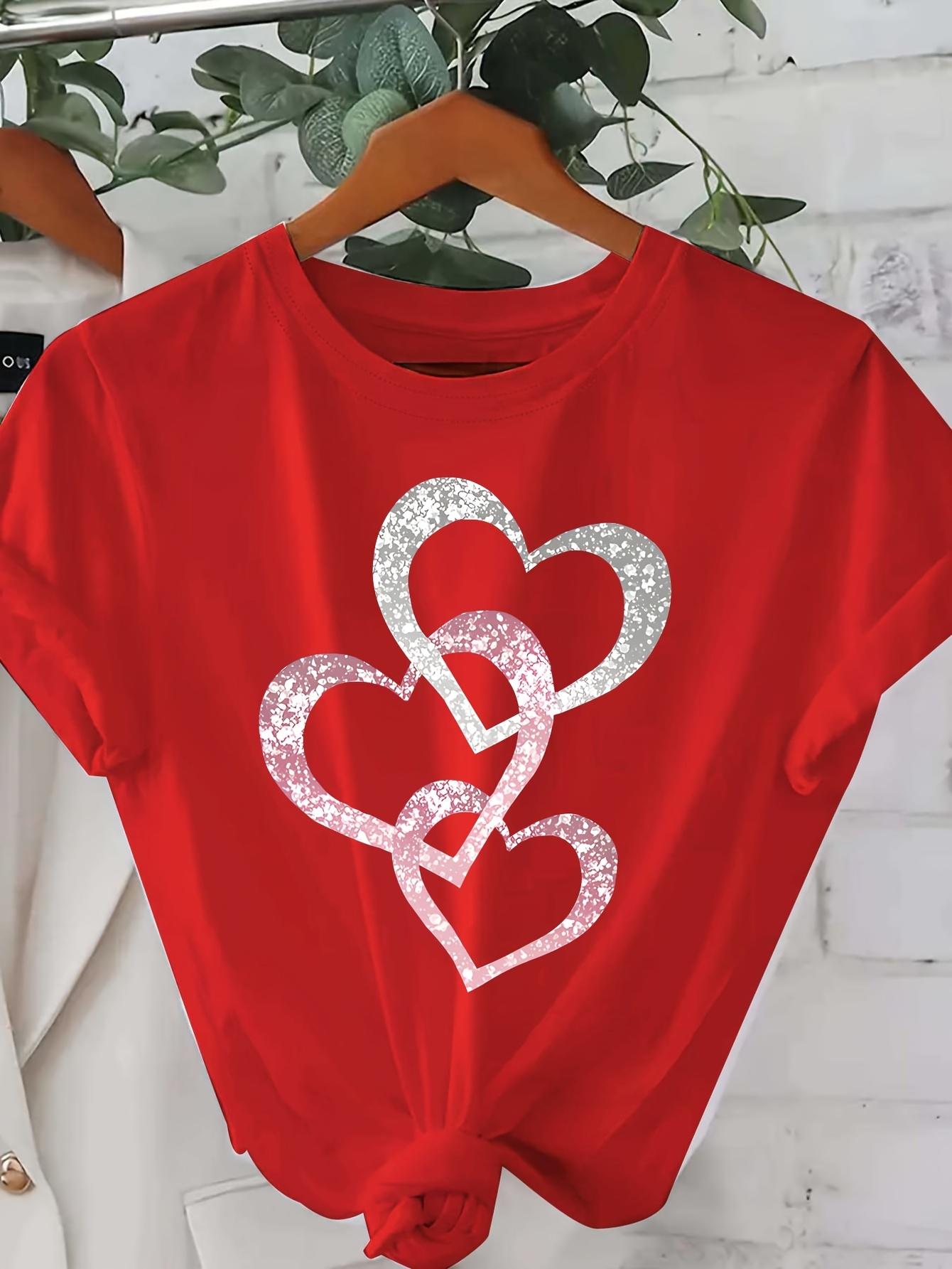 Узор Визуальный Эффект С рукавами Повседневная Летняя Весенняя Женская Одежда Серебристый Сердцевидный Узор Печать Продукт Разработанный Печатный 4XL