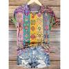 Damen Vintage Lässiges V-Ausschnitt Kurzarm T-Shirt mit Blumigen Pflanzen Grafikdruck Reguläre Tops Tägliche Kleidung für den Sommer