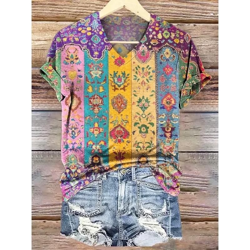 

Women s Vintage Casual V Neck Short Sleeve T-Shirt Floral Plants Graphic Print Regular Tops Daily Wear for Summer S