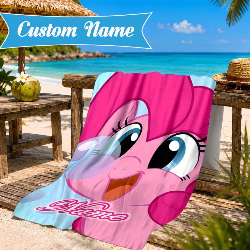 Custom Name Pony Strawberry Theme Beach Towel Microfiber Beach Towel, Lightweight and Quick-Dry, for Summer Travel, Swimming Pool Gift
