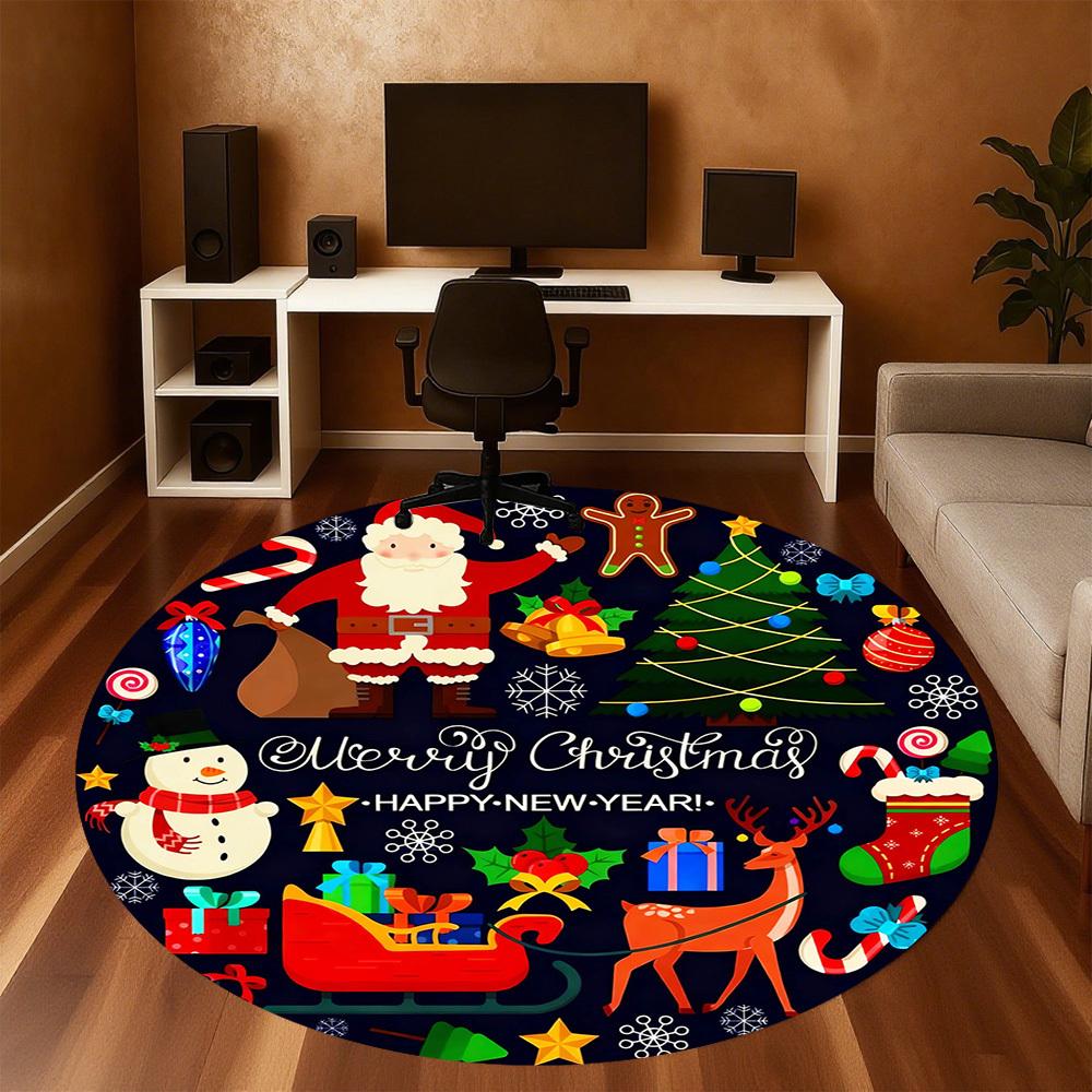 1pc Christmas Happy New Year Round Chair Mat Area Rug - Non-Slip, Floor Mat for Office, Bedroom, and Indoor Decor -1002011