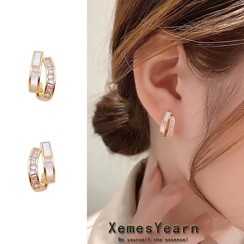 

2026 New Design Shell Zircon Arc Metal Stud Earrings For Woman Korean Fashion Jewelry Party Student Girls Elegant Accessories