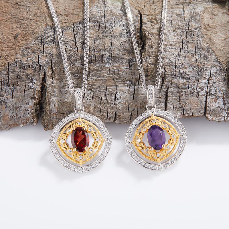 Color Treasure Jewelry Necklace Women'S S925 Sterling Silver Natural Garnet Amethyst Pendant Devil'S Eye Clavicle Chain