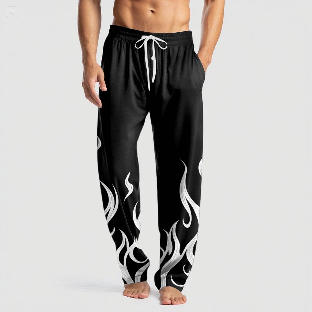 Men's Knitted Fashion Print Pocket Casual Pants Pajama Pants