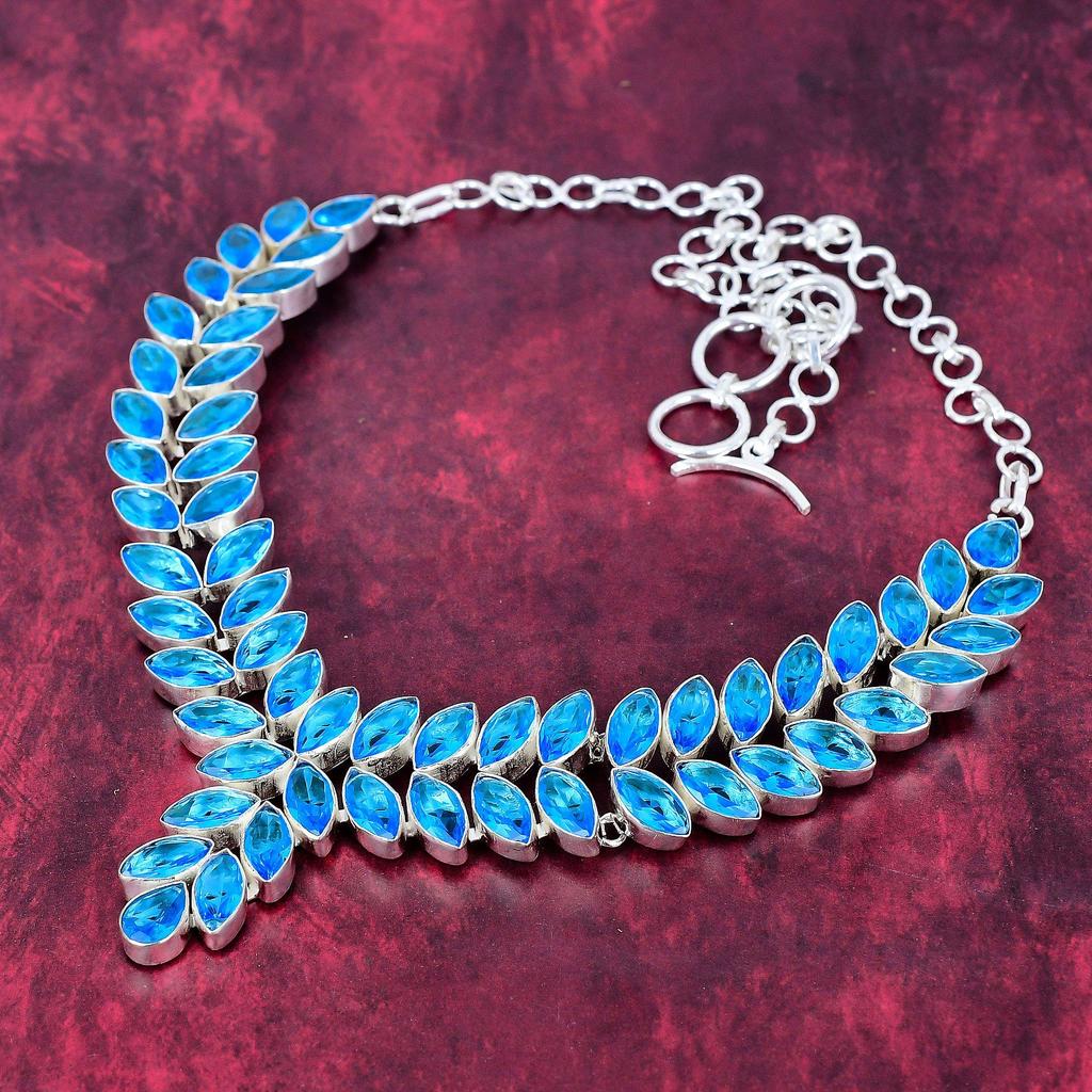 Blue Topaz Gemstone 925 Sterling Silver Necklace, Handmade Decent Jewelry Adjustable Necklace For Engagement Gifts