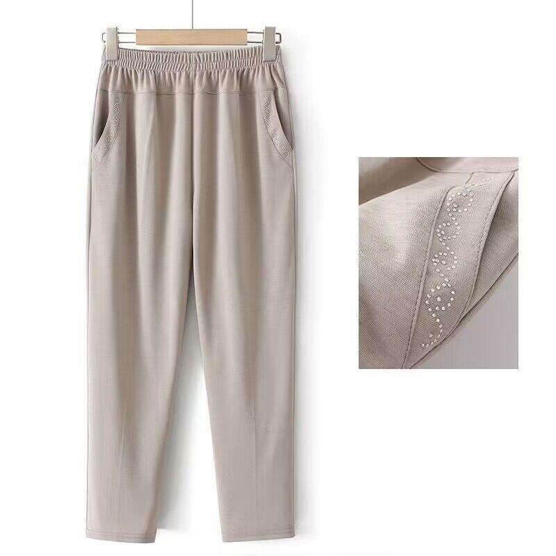 

Summer Style Loose Ice Silk Cropped Pants for Middle-Aged & Elderly Women 2XL (suitable for 110-130 jin) хаки
