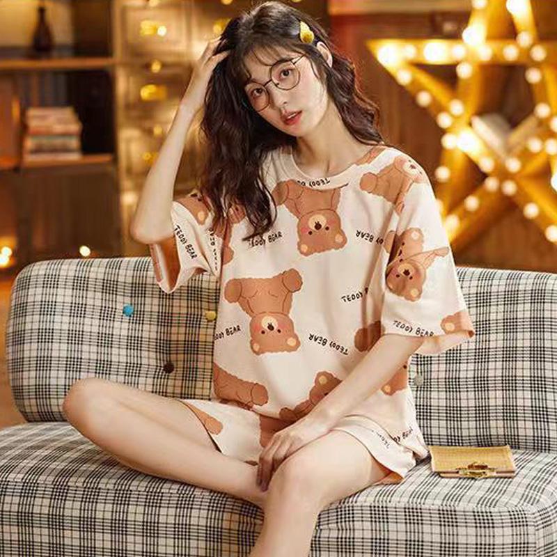 

Два комплекта пижам, женские летние шорты с короткими рукавами, большой размер, тонкий срез, симпатичные, удобные, свободные, для ношения на улице, домашняя одежда XXL40-70kg