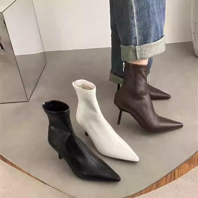 Thin Heel Short Boots Women'S Autumn And Winter Pointed Boots Temperament Chelsea Boots Thin Boots Thin High Heel Boots