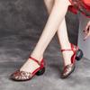 Women Shoes Summer Sandals Genuine Leather 2024 New Fashion Buckle Strap Print Retro Handmade Concise Leisure Ladies Sandals Casual Shoes