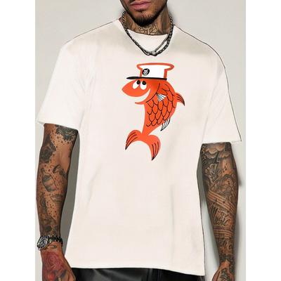 Herren Casual T-Shirt | Captain Fish Grafik, Rundhalsausschnitt, Kurzer Ärmel, Normale Passform, Sommer Mode T-Shirt