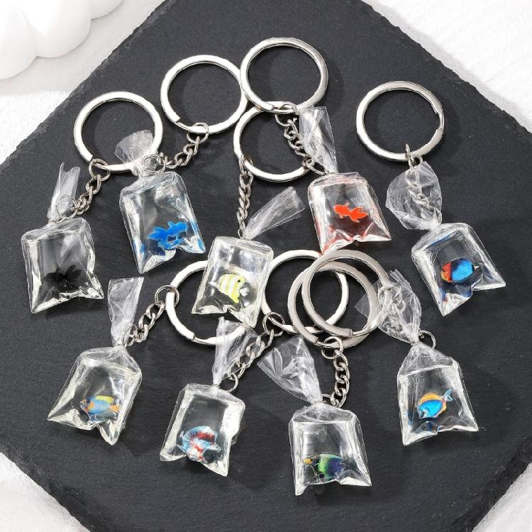 Exquisite Resin Fish Keychain Pendant In Transparent Water Bag for Bags Backpack
