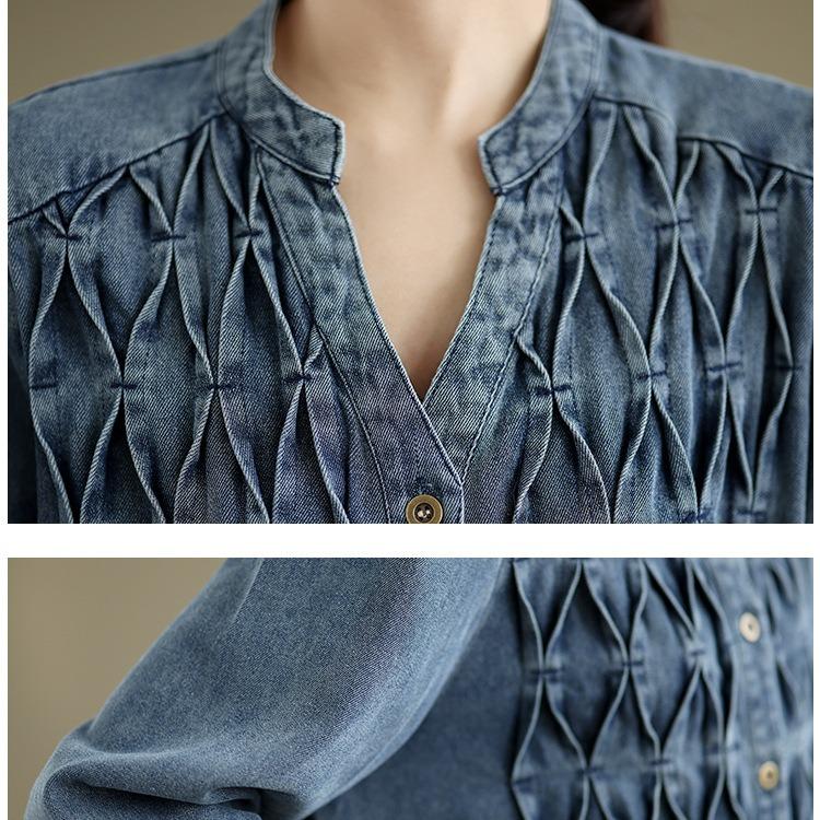 2024 Autumn New plus Size Loose Slimming V-Neckline Single-Breasted Mid-Length Casual Denim Trench Coat Women
