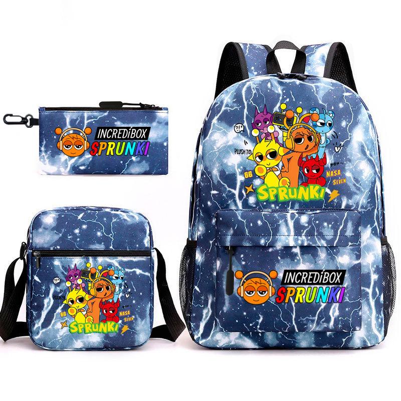 New Game Merchandise Primary School Bag Rhythm Box Sprunki Cartoon Starry Sky Backpack 3-piece Set L