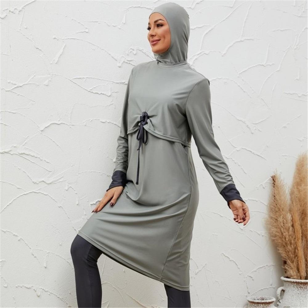 Sieviešu 3 daļu peldkostīms Burkini, pelēks