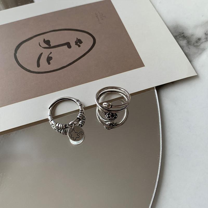 Style Korean Youthful Adjustable Bear Pattern Flower Ring For Women Chic Versatile And