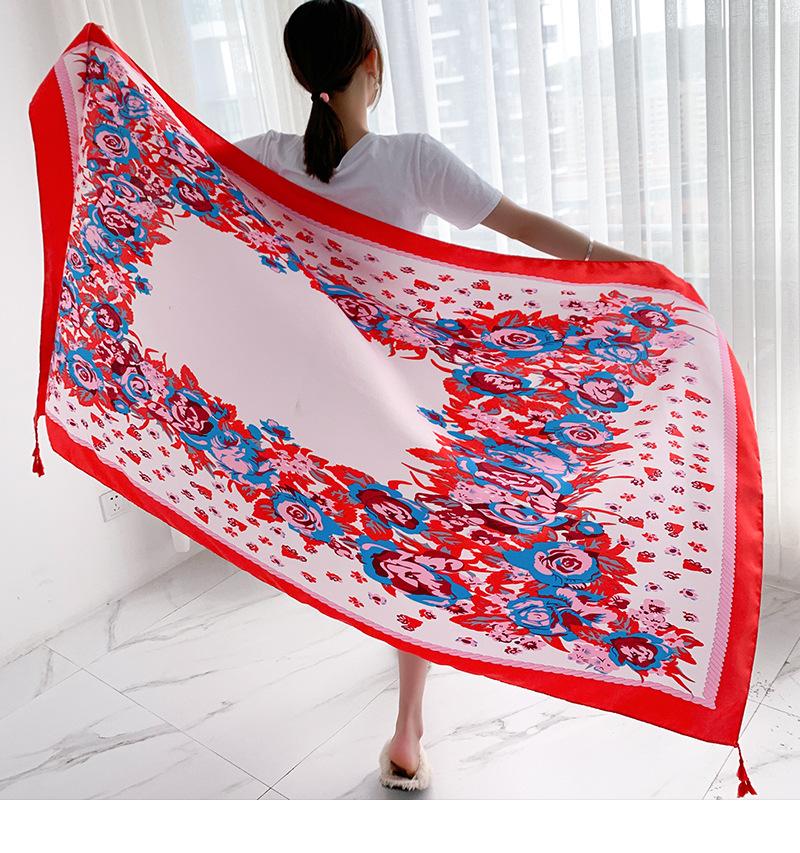 Live broadcast ethnic style sunscreen cotton and linen scarf multi-functional sunshade versatile shawl spring and autumn new satin printed silk scarf