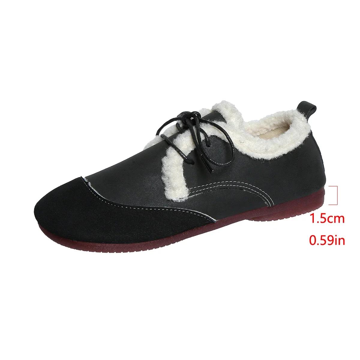 

Winter Lace Up Women s Flats 2025 Casual Warm Moccasin Shoes Women Cow Suede Patchwork Round Toe Short Plush Ladies Flat Shoes 36