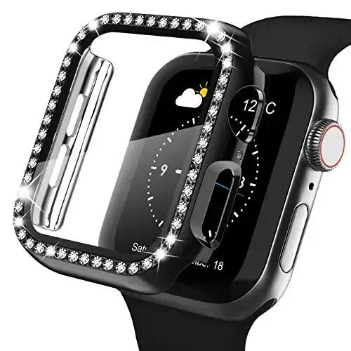 Cover For Apple Watch Case 44mm 45mm 41mm 40mm 38 42mm Bling Diamond bumper+Screen Protector Glass Iwatch Series 9 8 7 5 6 4 SE