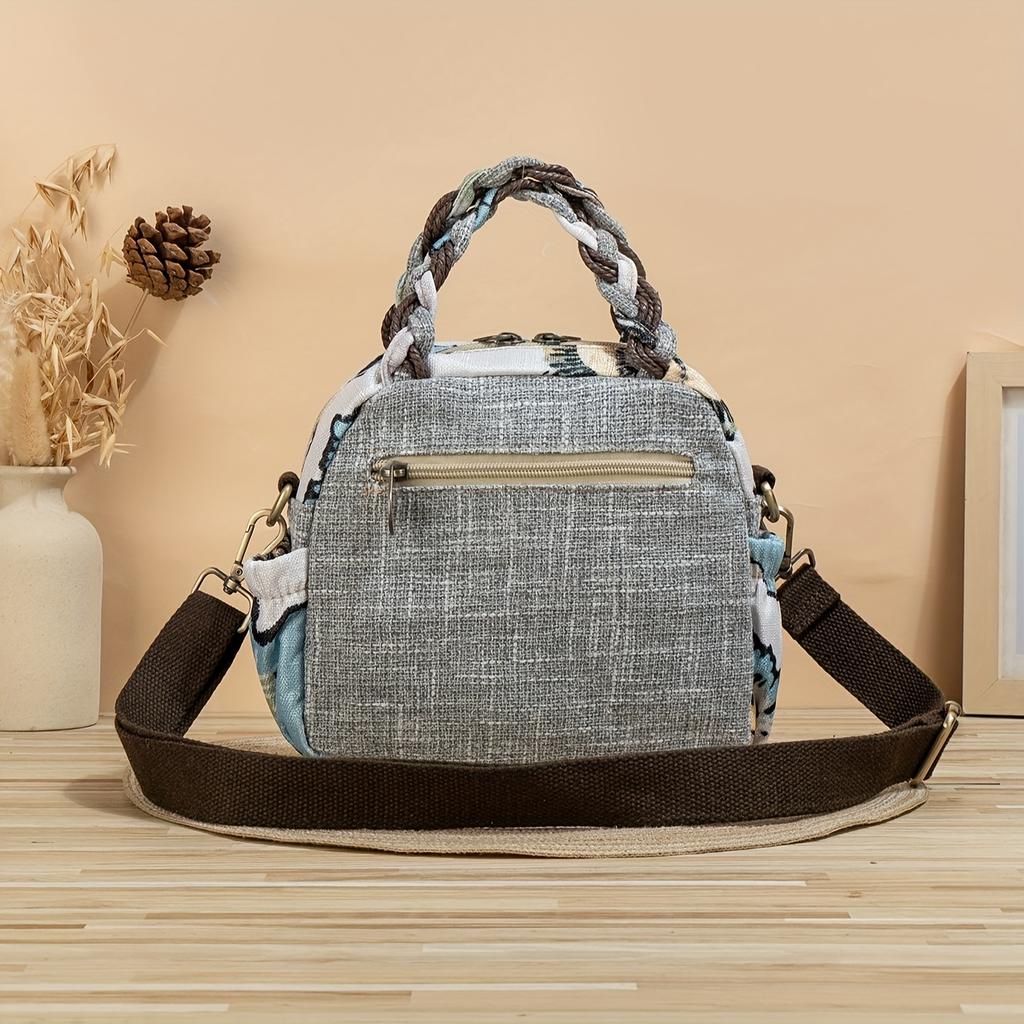 Ethnic Style Handmade Flower Canvas Women'S Small Tote Bag 2025 Summer Shopping Crossbody Shoulder Bags Casual Retro Female Handbag