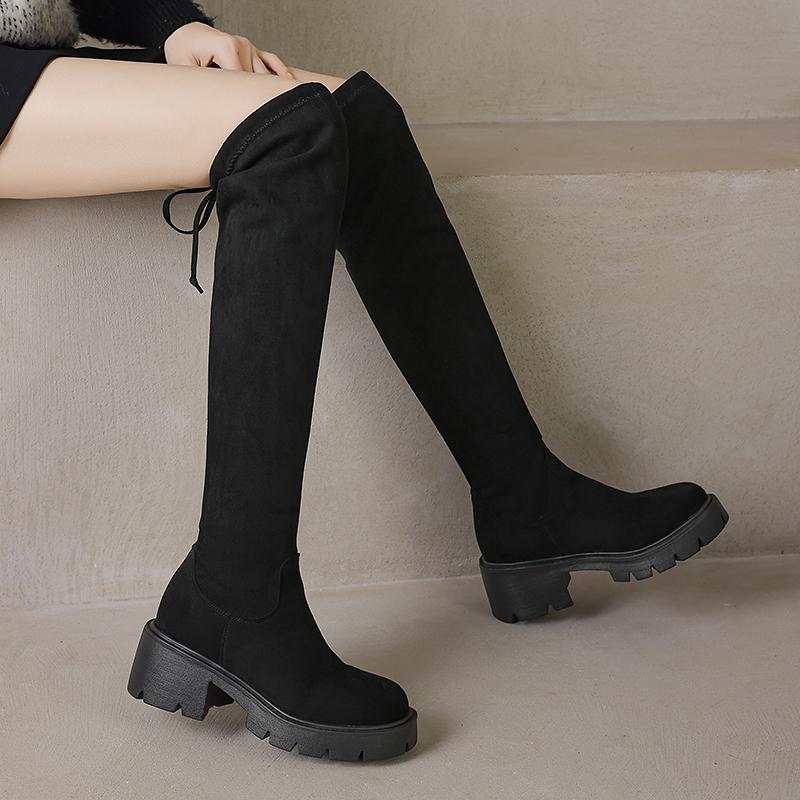 Women's Thick Heel Cotton Boots Winter New Round Head Suede Sleeve Thick Sole Anti-slip Wear-resistant Over-the-knee Boots
