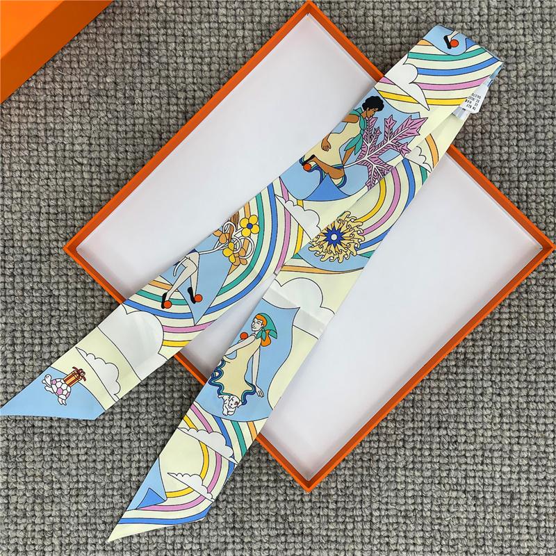 POBING Fashion Print 18m/m Twill Silk Scarves Women Luxury Brand Scarf Bag Ribbons Tie Head Scarf Small Long Skinny Scarf 86*5CM