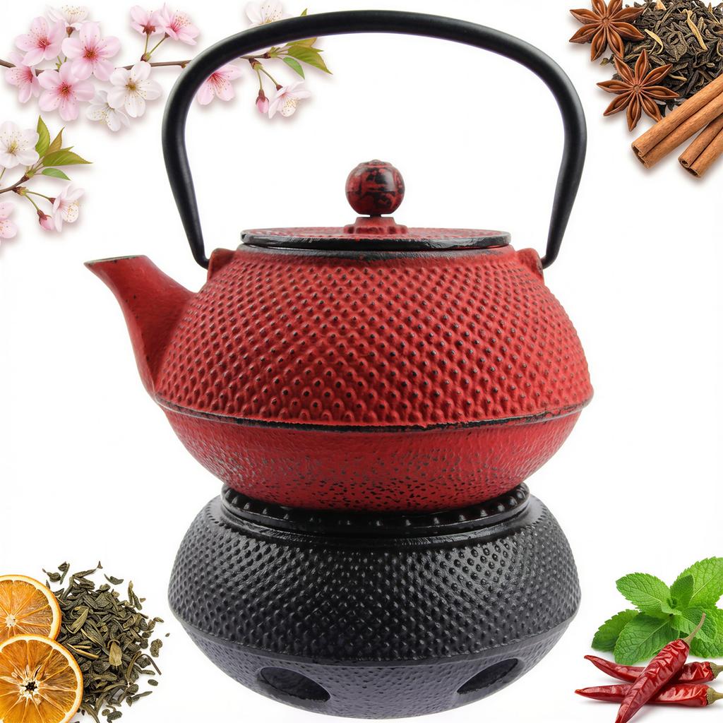 Cast Iron Kettle 0.8L Imbrzk Infuser Tea Strainer + Heater