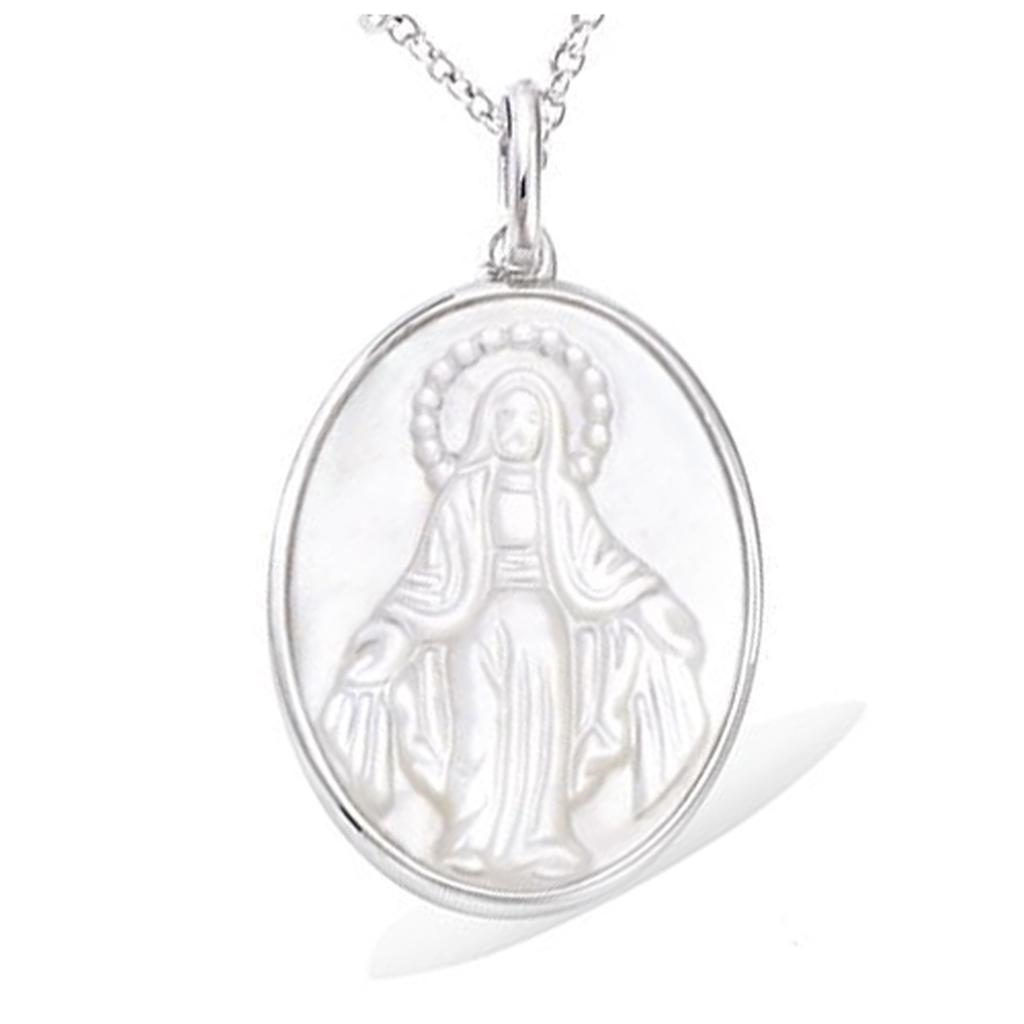 Les Trésors De Lily [R3800] - Stříbrný přívěsek 'Panna Marie' bílá stříbrná perleť (rhodium) - Rozměr 22 x 17 mm