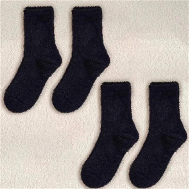 1/2/3/4 Pairs Cute Mink Plush White Black Women Socks Autumn Winter Elastic Thickened Lovely Thermal Coral Velvet Sleep Sock