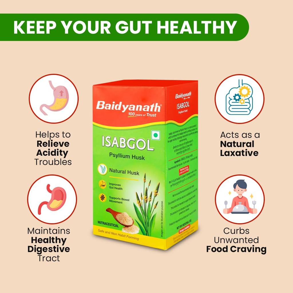 Baidyanath Isabgol Psyllium Husk Powder 200 gm Pack Of 1 | Gluten Free Dietary Fibre | Healthy Digestive Support