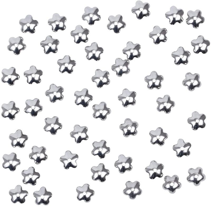 100pcs Stainless Steel Flower Petal Bead Ca,ps Metal Spacer Beads for Bracelet Necklace Jewelry Making - Original Color and Gold
