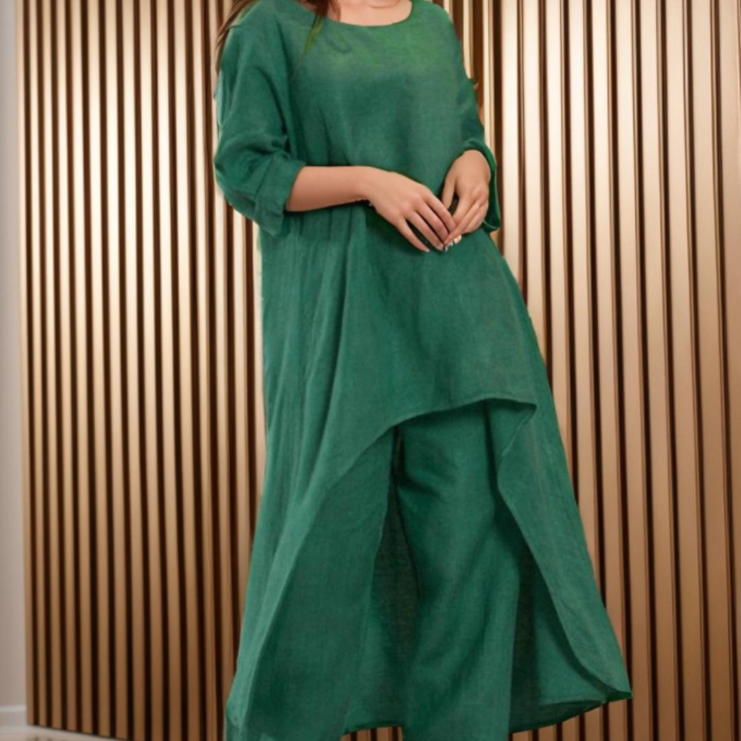 

Tooxika, новый топ с длинными рукавами нестандартной формы из хлопка и льна, широкие брюки, повседневный однотонный комплект XXXL