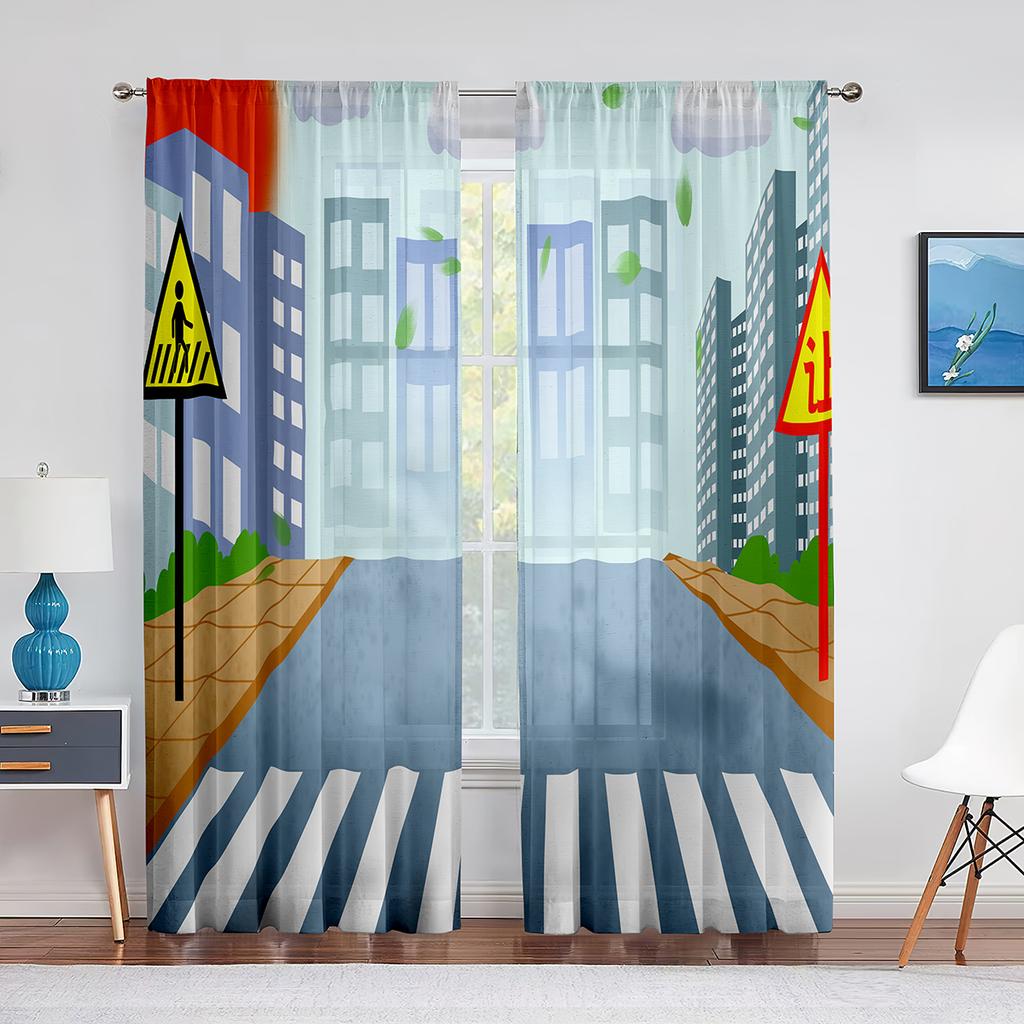 Landschaft Wüste Sonnenuntergang Autobahn Straße Transparente Fenstergardinen für Wohnzimmer Küche Kinderzimmer Tüll Voile Hängegardine